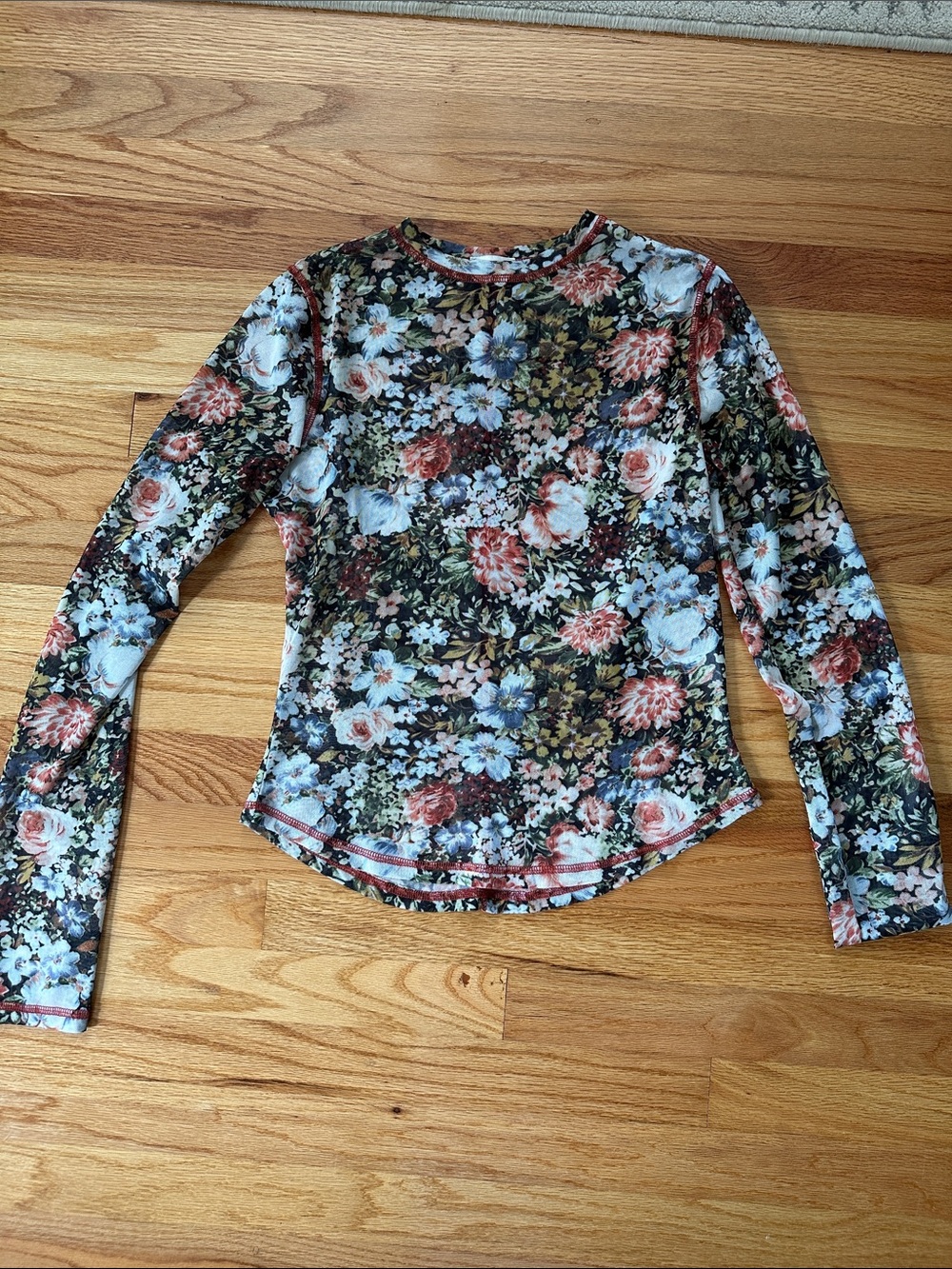 Floral Long-Sleeve Sheer Top